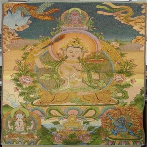 Antique Miscellaneous Embroidery Tangka Tibetan Buddhism guanyin reincarnation Buddha Collection special gift