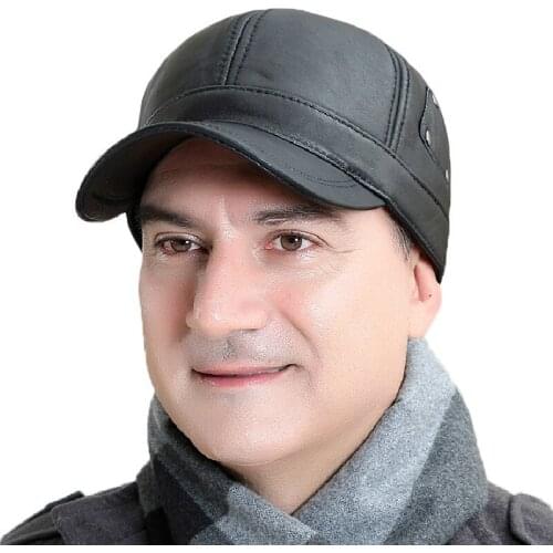 Genuine Leather Old Man Baseball Hat Winter Warming Cowhide Middle-aged Male Cap Outdoor Ear-protecting Leisure Men Hats H6941