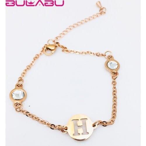 BULABU New Charm Wrist Chain Titanium Steel Bracelet Rhinestone Inlaid Letter H Small Tag Fashion Chain Bracelets Femme Jewelry