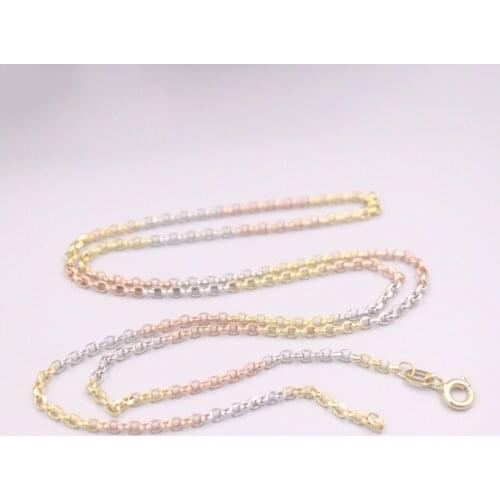 Pure 18K Multi-Tone Gold Chain 2mm Cable Link Necklace 20inch / 2.2-2.4g Stamped AU750 For Woman Gift