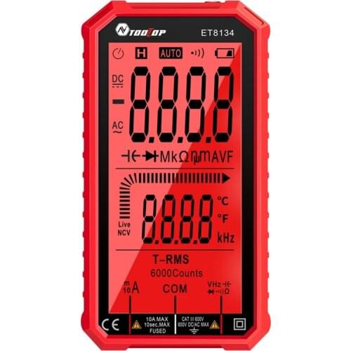 TOOLTOP ET8134 Digital Multimeter 4.7In LCD DC/AC Current Voltage Measurement Capacitance Resistance Measuring Meter NCV Tester