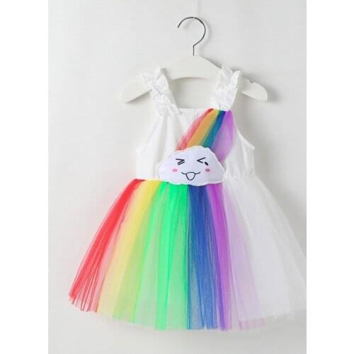 Baby girl dresses summer rainbow clouds cute net yarn sleeveless princess dress children dress girl dress party dress baby dress