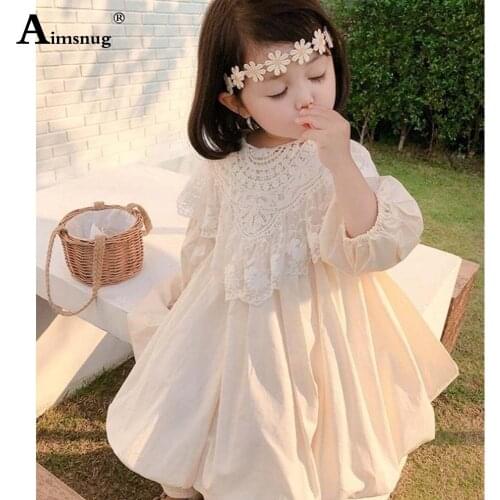 Children Loose Sweet Dress Kids Clothes Baby Girls Long Sleeve Casual Dresses Autumn 2021 Patchwork Lace Short Princess Dress