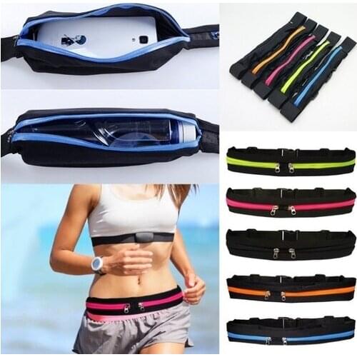 Dual Pocket Running Belt Zipper Waist Bag Sports Travel Outdoor