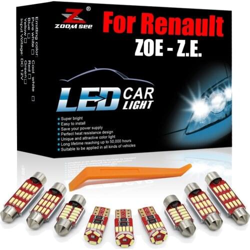 Much Better White Canbus LED Interior Kit For Renault for ZOE ZE 2013 - 2018 2019 2020 + Car Dome Map License plate Trunk Light