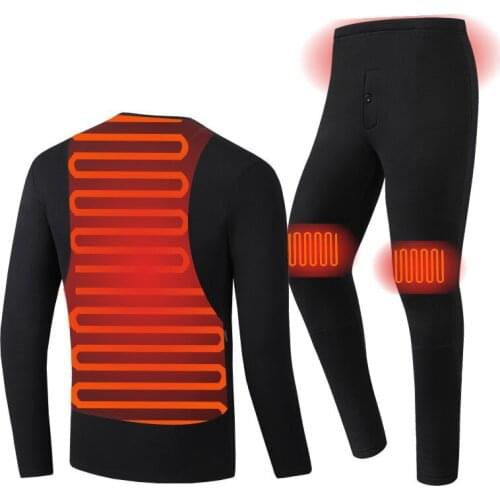 Heated Motorcycle Jacket Heating Underwear Fleece Lined Underwear Set USB Electric Heated T-Shirts&Pants Heated Underwear