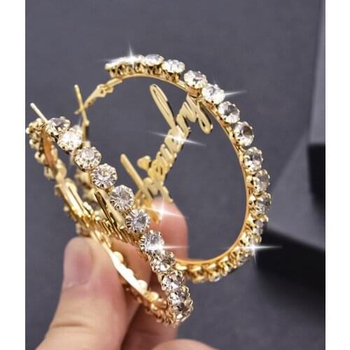 Customize Name Earrings Crystal Personalize Stainless Steel Diamond Earrings Custom Bline Pendant Custom Zircon Round Earrings