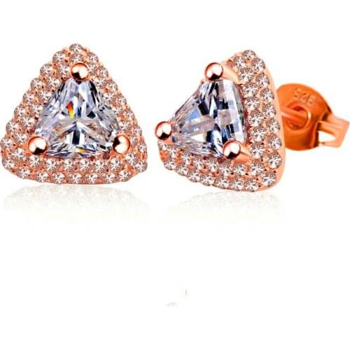 White Zircon Small Triangle Stud Earrings Dainty Rose Gold Silver Color Wedding Earrings Luxury Crystal Stone Earrings For Women