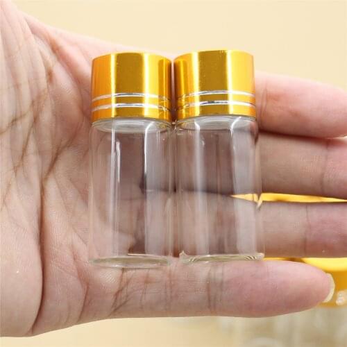 50 pcs/lot 22*50mm 10ml Tiny Glass Bottle Golden Plastic Cap Mini Test Tube Spices Small Glass Jars Container Decorative Vials
