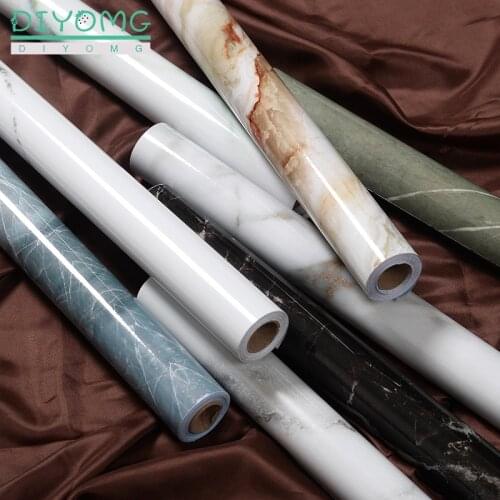 Marble Aluminum Foil Kitchen Stickers Oil-proof Waterproof Self Adhesive Wallpaper PVC Bathroom Wall Stickers Contact Paper Film