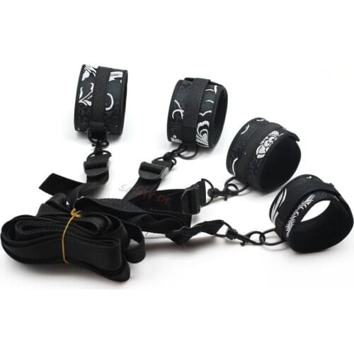 Smspade black canvas cloth sex bondage set, bed bondage kit for women men, fabric cuffs handcuffs ankle cuffs bed toys