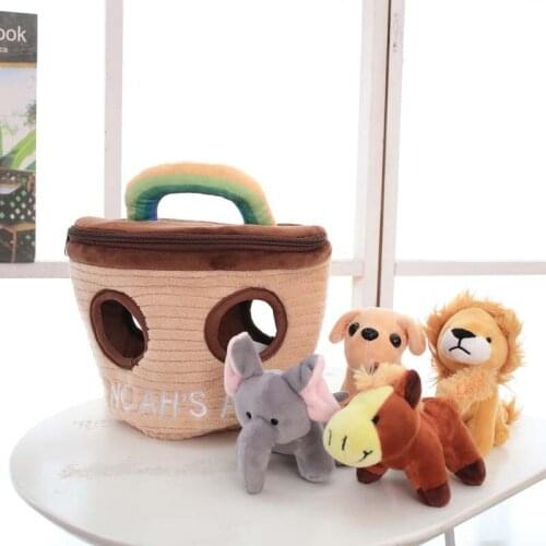Plush Noahs Ark with Animals Toys Four stuffed Animals Elephant Lion Dog Horse Plush Toys Baby Kids Gift