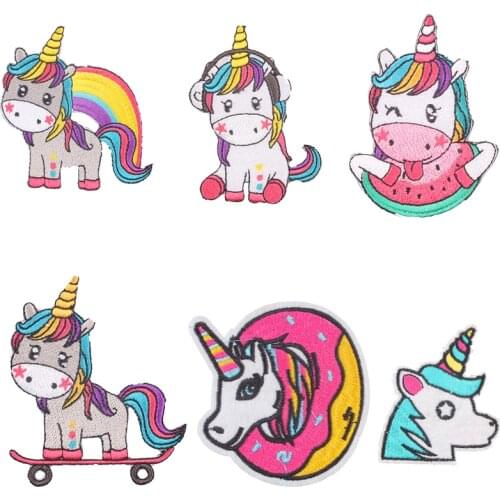 Hippie Unicorn Iron on Patches Magic Unicorn Accessories Embroidered Patches for Clothes Applique Kids Dress T-shirts DIY E