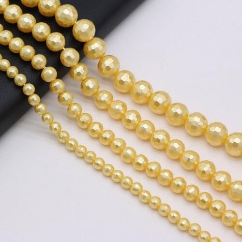 New Faceted Shell Beaded Natural Shell Round Shape Loose Beads 6 8 10 12mm Size Pick for Making DIY Jewelry Bracelet Necklace