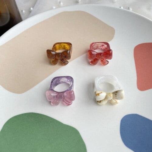 Origin Summer Japanese Multicolor Multiple Bowknot Ring for Women Exquisite Arcylic Square Geometric Index Finger Ring Jewelry