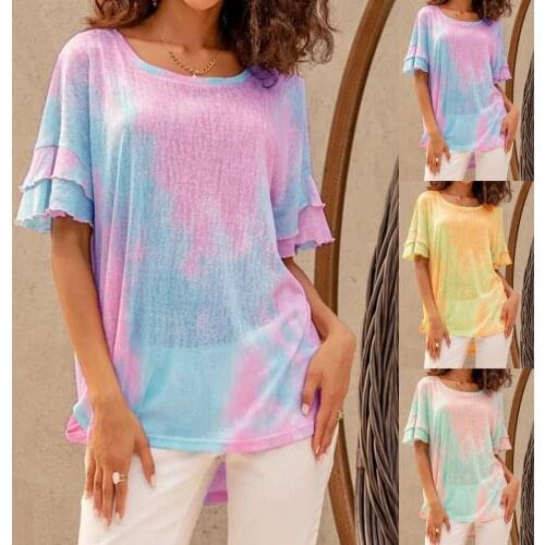 Tie dyed short sleeve casual T-shirt fashion loose casual womens top 2021 summer new womens wear футболки для девушек
