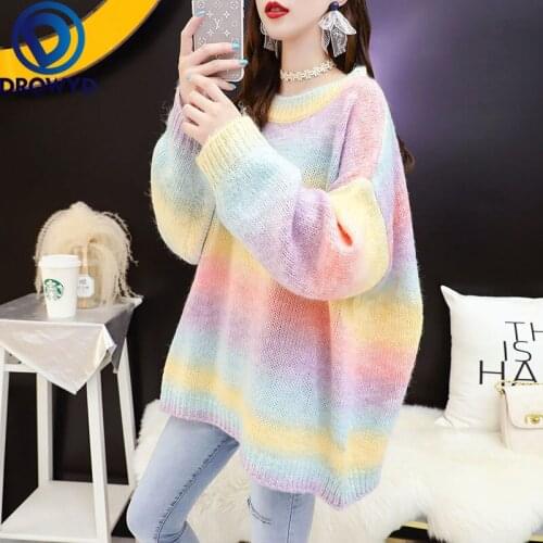 Striped Pullovers Sweater Women 2020 Fall Soft Cotton Loose Knitted Hot Tide O-neck Thick Winter Korean Casual Simple Chic Tops