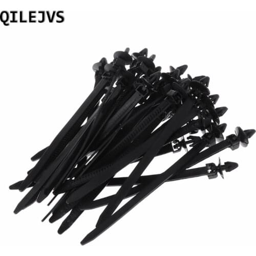 QILEJVS 30 Pcs Nylon Black Car Auto Cable Strap Push Mount Wire Tie Retainer Clip Clamp