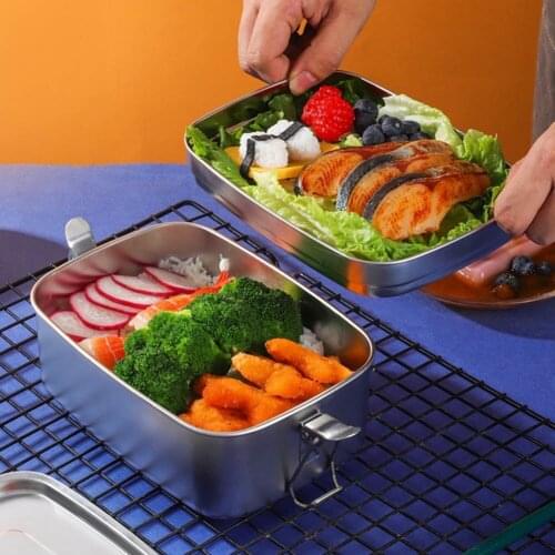 Silver Lunch Box Stainless Steel Bento Box 1100ML Food Containers For Office