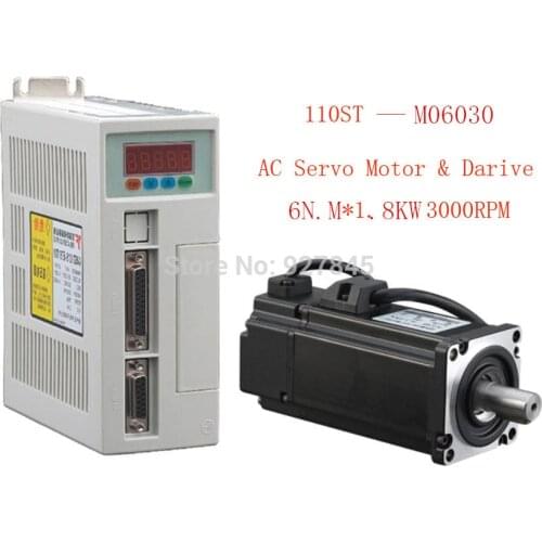 2set/lot 6N.M 1.8KW AC Servo Motor Driver Servo System Kit SERVO MOTOR Kits Servo Motor Driver 110ST-M06030