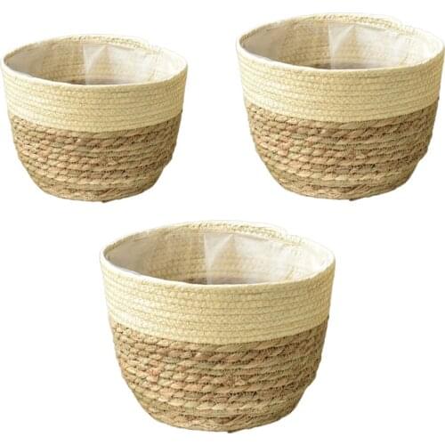 Nordic Straw Storage Basket Garden Tool Indoor And Outdoor With Plastic Lining Environmentally Friendly Rattan Floor Flower Pot