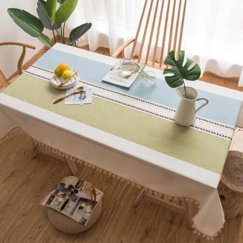 Table Cloth Rectangular Pastoral Style Blue Stripe Cotton Linen Tablecloth Home Protection Decoration Table Cover Party Banquet