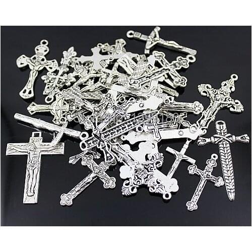 Mixed style Assorted Cross Charms Pendants Beads Metal Alloy Pandent Plated Antique Silver DIY Bead 200g/lot (K00152)