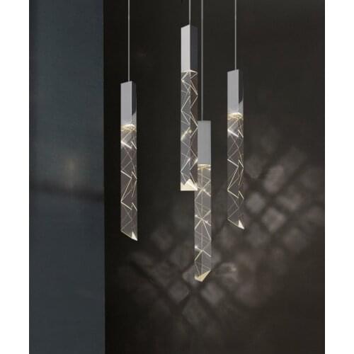 Modern Loft LED Chandelier K9 Crystal Chrome Duplex Stair Chandelier Living Room Hotel Ceiling Hanging Light Luxury Pendant Lamp