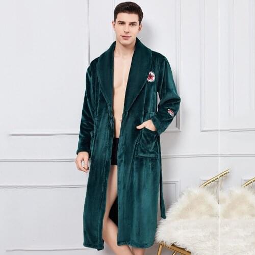 Loose Flannel Robe Soft Men Sleepwear Lounge Wear 2021 Winter New Kimono Bathrobe Gown Coral Fleece Nightwear Nightgown