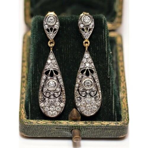 ART NOUVEAU STYLE NEW MADE 14K GOLD NATURAL DIAMOND DECORATED AMAZING EARRING