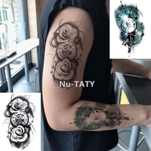 Nu-Taty Waterproof Temporary Sticker Time Machine Temporary Tattoo Sticker Skull Flower Petal Fairy Large Pattern Tattoo