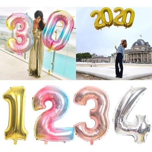 16/32/40 inch Number Foil Balloon Large Rainbow Rose Gold Silver Digital Balloons Birthday Wedding Party Decor Baby Shower balls