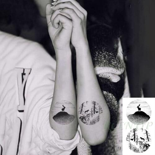 Waterproof Temporary Tattoo Sticker Deer Forest Wolf Flash Tatoo Fake Tatto Hand Arm Neck Body Body Art for Woman Men