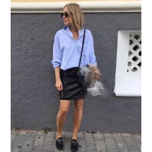 WISHBOP Woman Blue Cotton Oversized Capri shirt Boyfriend Shirts Woman top HIGH QUALITY