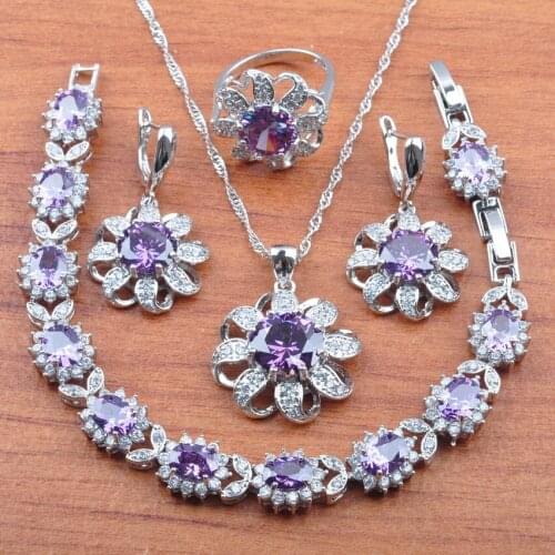 Trendy Crystal Engagement Jewelry Set Silver Plated Bridal jewelry Gift Earrings Necklace Pendant Rings Bracelet JS0352
