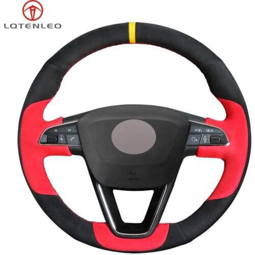 LQTENLEO Red Black Suede HandSewing Car Steering Wheel Cover For Seat Leon Arona Ateca Alhambra 5F Mk3 Ibiza 6J Tarraco