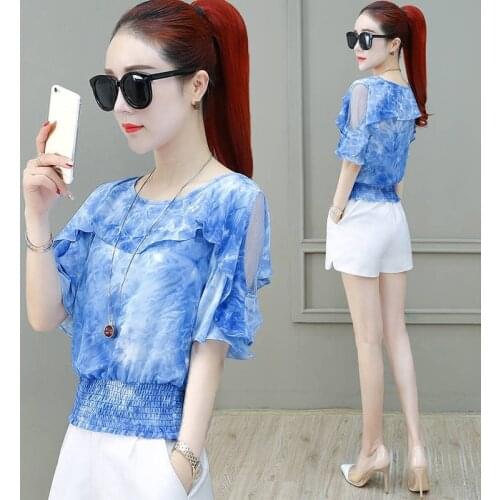 Lady Casual Off Shoulder Blusas Women Short Sleeve O-Neck Chiffon Blouses Shirts Spring Summer Style Tops Plus Size 4XL