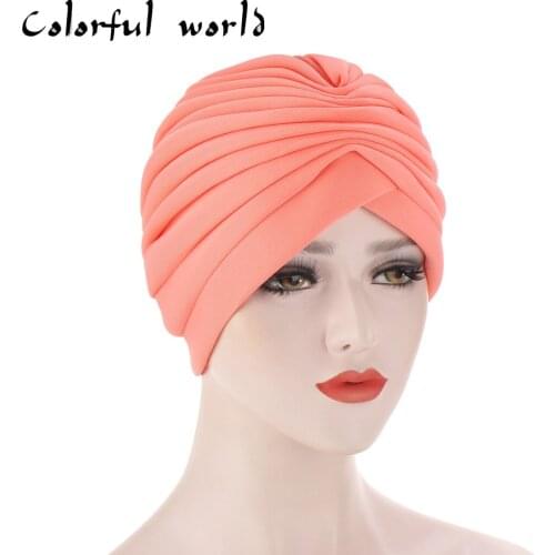 2020 Turban Hat Women Warm Winter Headscarf Bonnet Hijabs Cap Muslim Hijab femme Wrap Head Stylish Indian space cotton hand hat