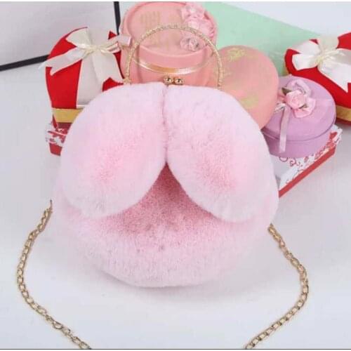 Pink Faux Fur Bag Women Winter Chains Rabbit Shaped Girls Princess Trendy Furry Plush Crossbody Bags Casual Soft Ins Girl Bag