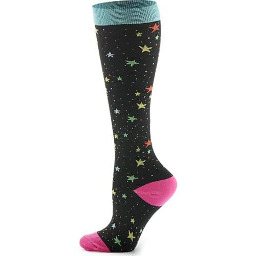 Brothock Girls Long Tube Over Knee Compression Stockings Star Pattern Fast-drying Sports Pressure Thin Cotton Socks Wholesale