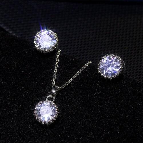 YaYI Jewelry Natural Gemstones Moissanite Zirconia Silver Color Wedding Party Little Heart Necklace Earrings Set Pendant Gift
