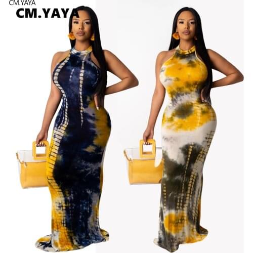 2020 Women Summer Tie Dye print Sleeveless maxi slim dress fashion beach slim sexy night club party long dresses outfits
