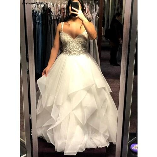 Major Beading Open Back Wedding Dress Pearls V Neck A line Tulle Floor Length Wedding Gowns Bride Dresses 2020 vestidos de novia