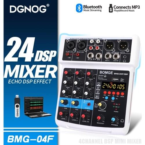 Sound Mixer 4 Channel Audio Dj Mixing Console With Monitor 48V Phantom Power 16 DSP USB Sound Card MP3 For PC Record Party