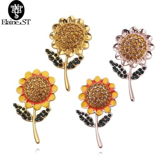 1Pc Sunflower Enamel Brooch Delicate Yellow Purple Elegant Women Girls Rhinestone Lapel Pin Clothes Accessories Gift Jewelry