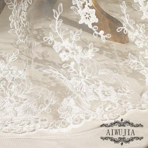 1Yard Elegant Handwork Floral Embroidery Lace Fabric French Lace Fabrics For Wedding Dress New arrival 130X91.4cm
