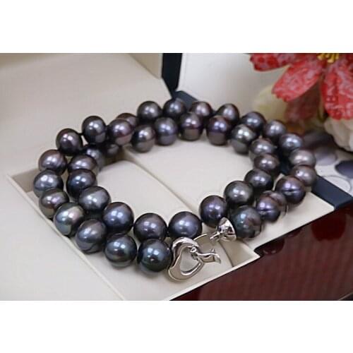 100% Natural Freshwater Pearl Necklace 18'' 12-15mm Black Colors pearl highlight pearl necklaces gifts for women Jewelry