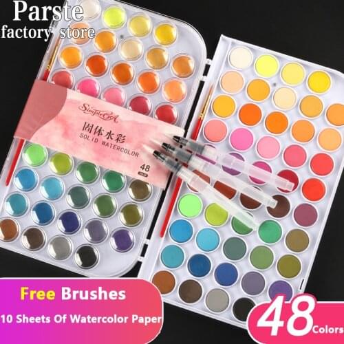 16/48 Color Solid Watercolor Paint Set Portable Gift Box With Watercolor Pen School Children Professional Art Supplies Free Pen