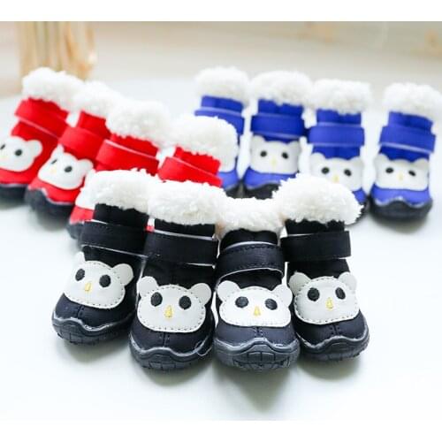 4pcs/set Cute Mouse Dog Snow Booties Anti Slip Winter Warm Pet Shows For Small Bulldogs Pugs Cat Accessories Footwear Supplies