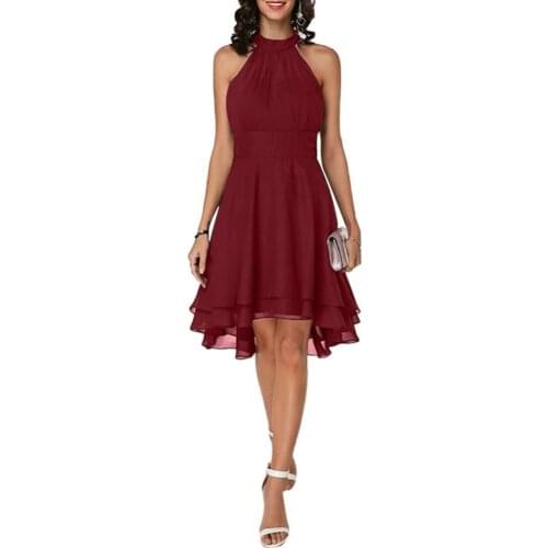 40%HOTSexy Women Plus Size Sleeveless High Waist Irregular Hem Chiffon Halter Dress